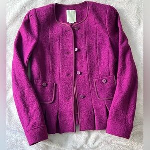 Anthropologie Elevenses Wool Blazer Jacket Raspberry Magenta Size 6